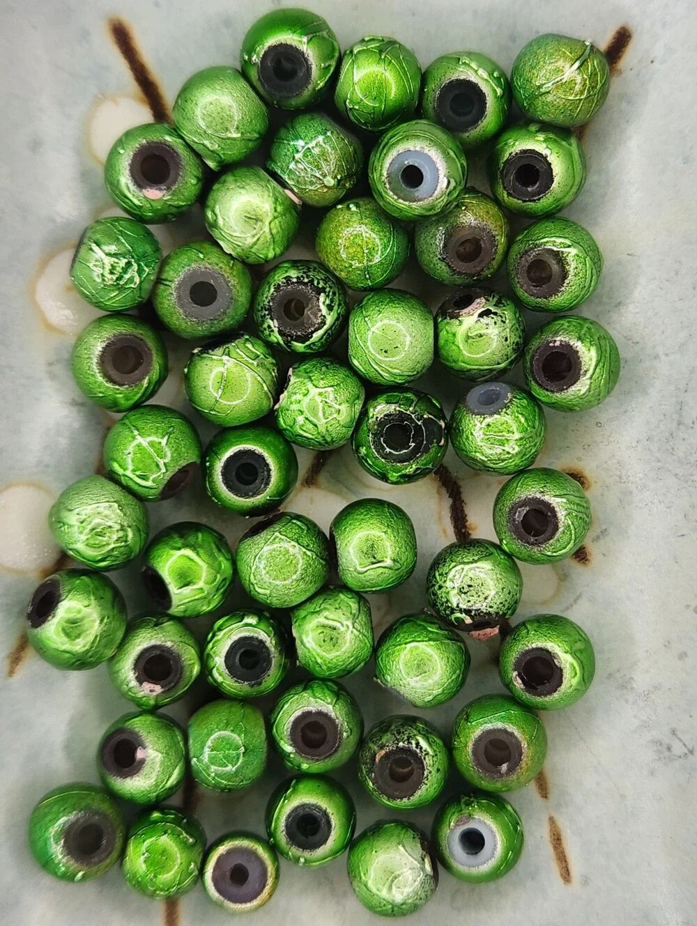 Green Spectra Crackle Foil Metallic Beads 6mm 50 Pcs Rare #168